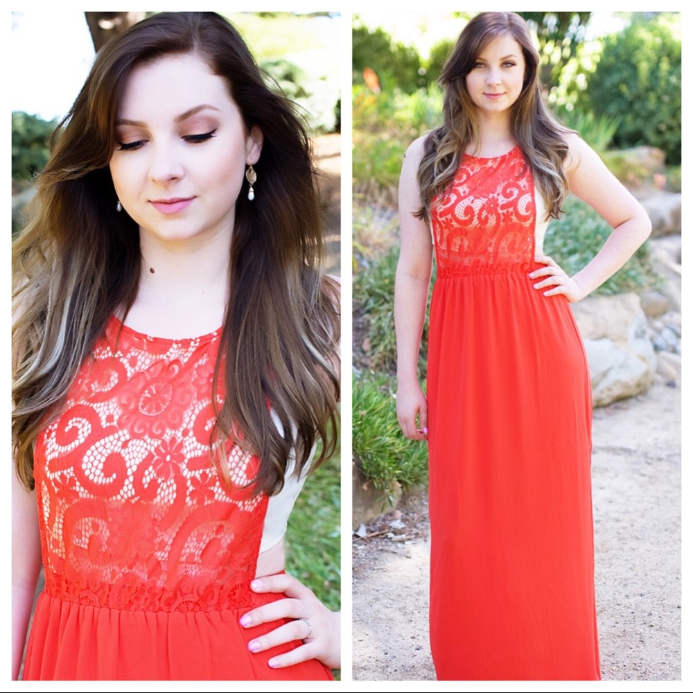 Coral Maxi w/ Lace Top Detail